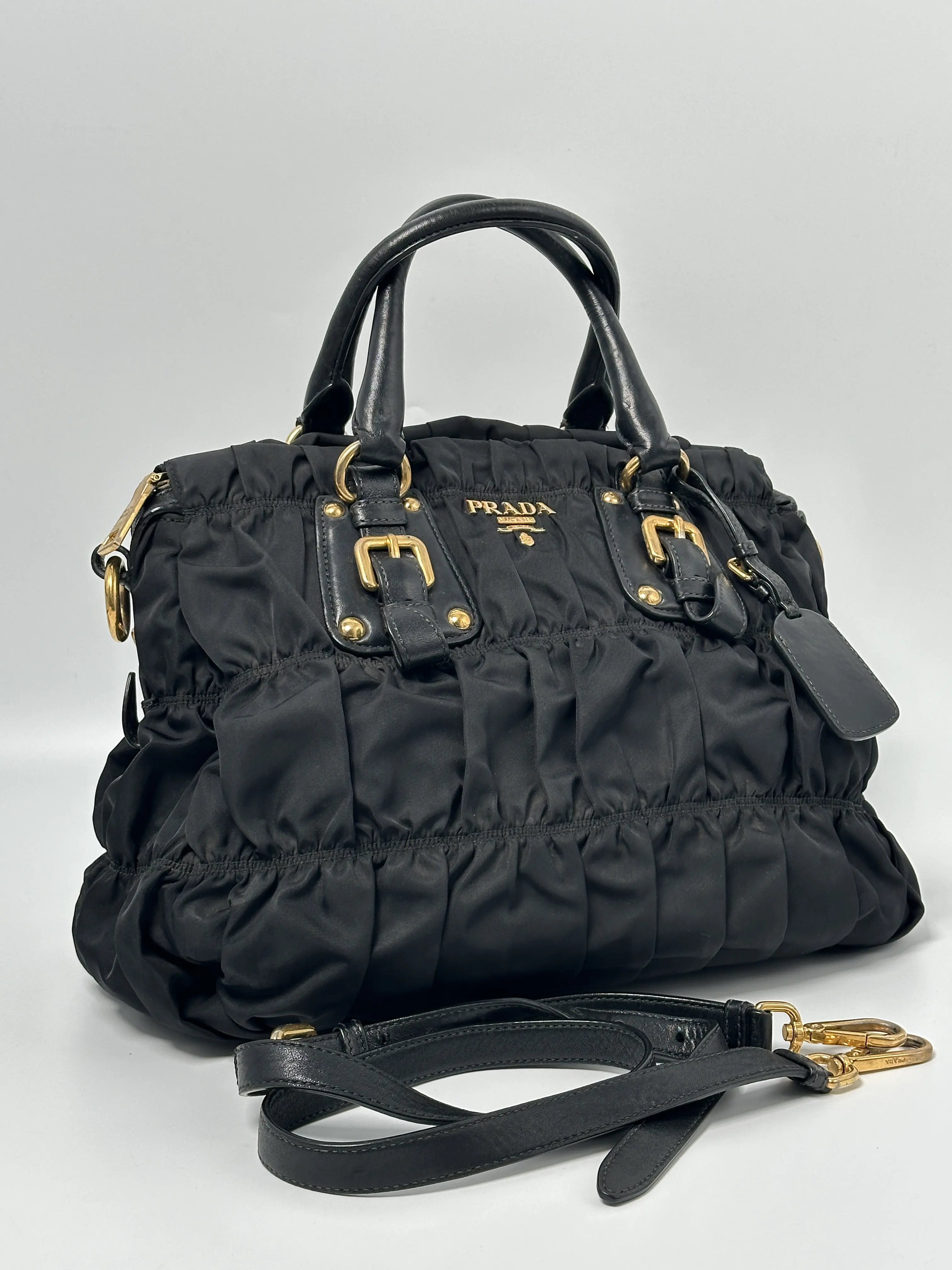 Pre-owned PRADA nylon Shoulder Bags Black Tessuto Gaufre 2 Way Satchel Shoulder Bag Top Handle Handbag JA1042PR