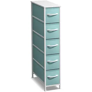 Sorbus Narrow Dresser with 5 Drawers Vertical Slim Storage Chest of Drawers Steel Frame Wood Top Easy Pull Fabric Bins for Small Spaces Closets Bedrooms Bathrooms Laundry