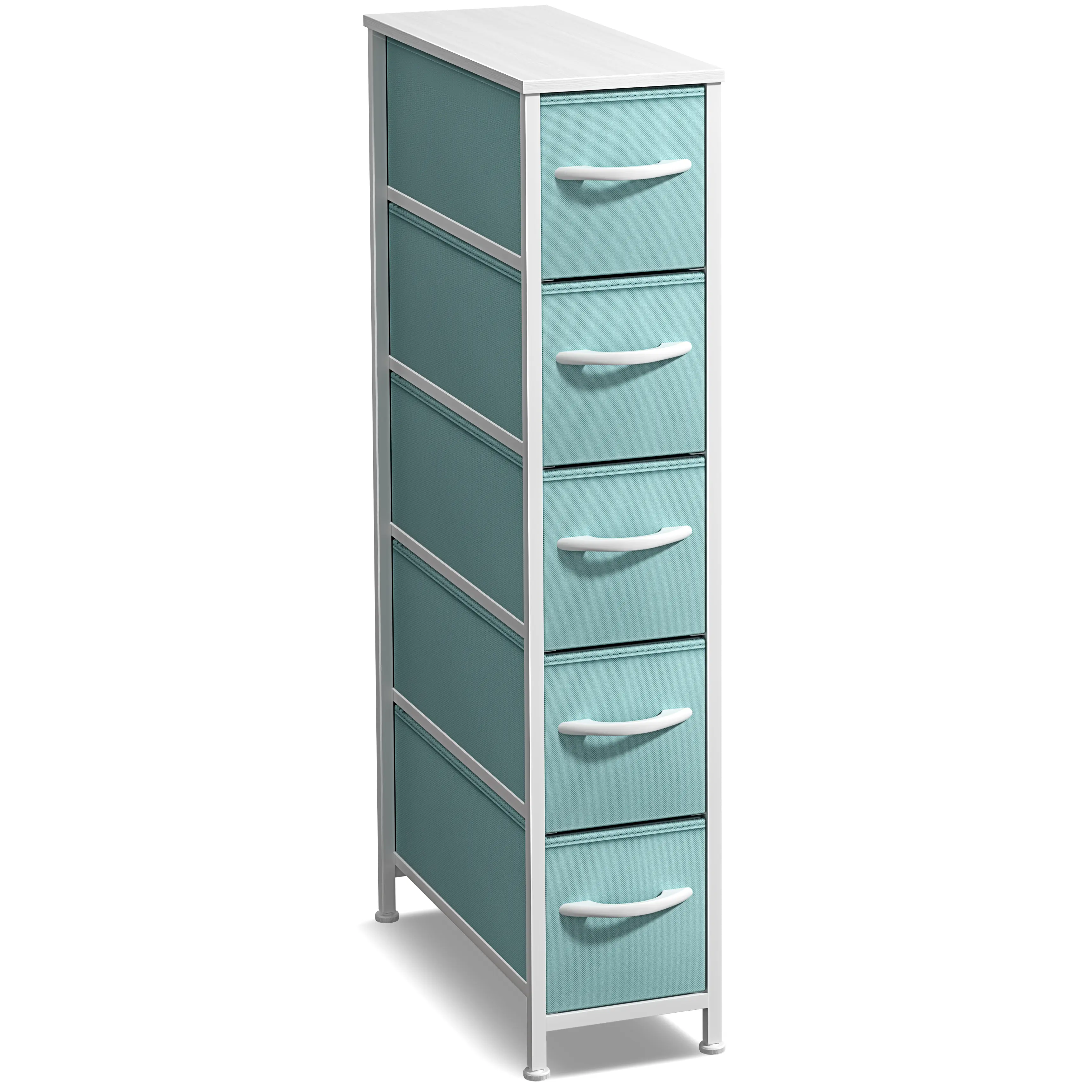 Sorbus Narrow Dresser with 5 Drawers Vertical Slim Storage Chest of Drawers Steel Frame Wood Top Easy Pull Fabric Bins for Small Spaces Closets Bedrooms Bathrooms Laundry