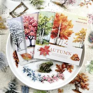 Vintage Tree Four Seasons Series Stickers Pack of 50, Handmade DIY Scrapbook Decoration, Album Cutout Paper Decorations, Decorative Stickers