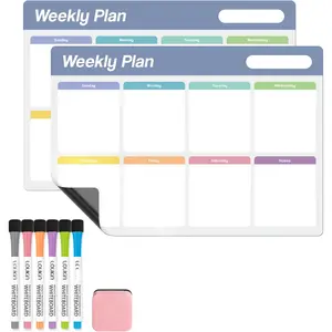 17"x11.8" Weekly Dry Erase Calendar 2 Pack, Electrostatic Adsorption Whiteboard Planner,  Schedule Organizer for Office, Classroom, Refrigerator, 6 Markers & 1 Eraser Included