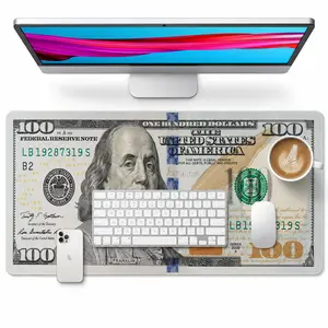 AISOON $100 Bill Design Desk Mat, 31.5" x 11.8" Waterproof PU Leather Large Mouse Pad, Non-Slip Desk Protector with Stitched Edge for Office, Gaming, Laptop & Home Workspace