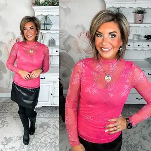 Sweetest Friend Mesh Lace Top - Hot Pink