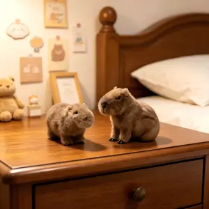 Adorable Mini Realistic Capybara Plush Figurines, Soft Synthetic Fiber Collectible Dolls, Holiday Decor & Gift for Teens Adults