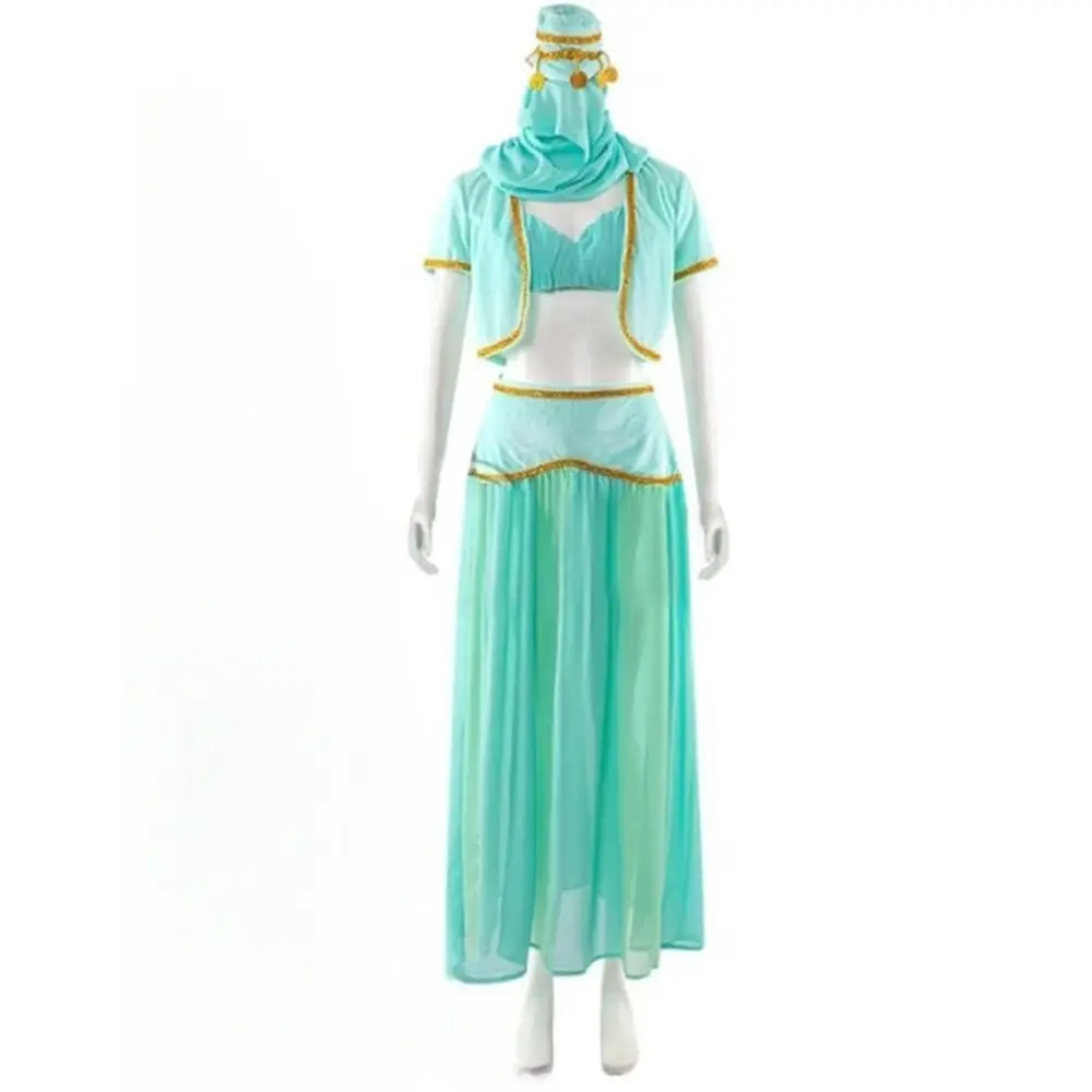 Women's 1791 Dream of Jeannie Costume - Exotic Hip Comfortable Metallic Harem Green Dress with Elegant Drape for Ladies, Fit, Cosplay, Plus Size, Fantasy, Polyester Fabric, Fashion, Lady, Clothes, 3Xl, Hand Wash, Flowing Silhouette