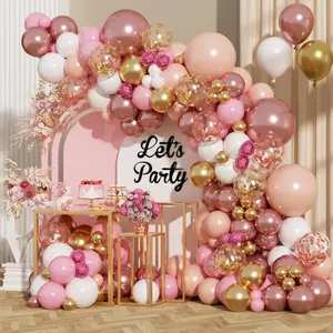 164Pc Blush and Gold Balloon Garland Set with Nude Pink White and Confetti Mix