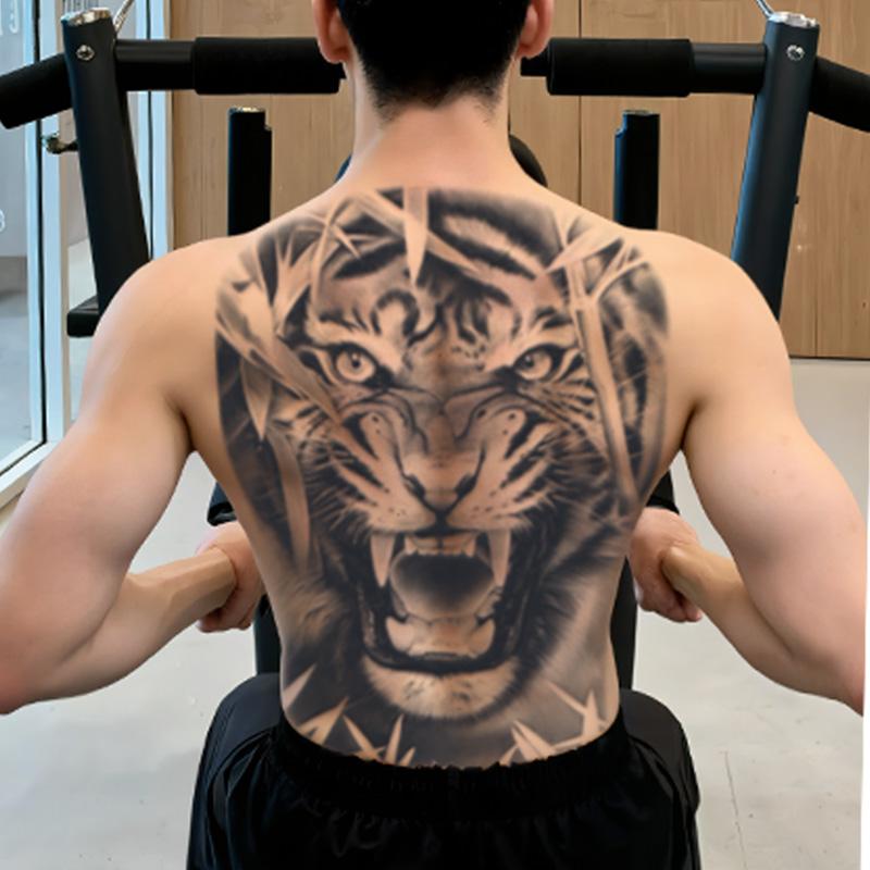 3pcs Large Men'S Tattoo Stickers Tiger, Lion, Wolf Realistic Design, Waterproof And Non-Glossy, For Back - Perfect For Parties, Daily Wear, Unique Gift Idea For Men.