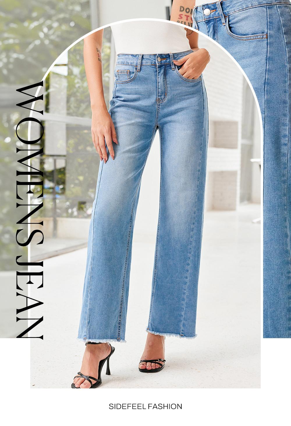 Sidefeel Women's Wide Leg Jeans High Waisted Stretchy Raw Hem Zimbaplatinum Denim Pants