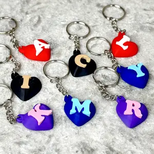 Personalized Magnetic Couples Keychain - Magnetic Heart Keychains - Custom Initial Heart Keyring, Matching Gifts for Couples