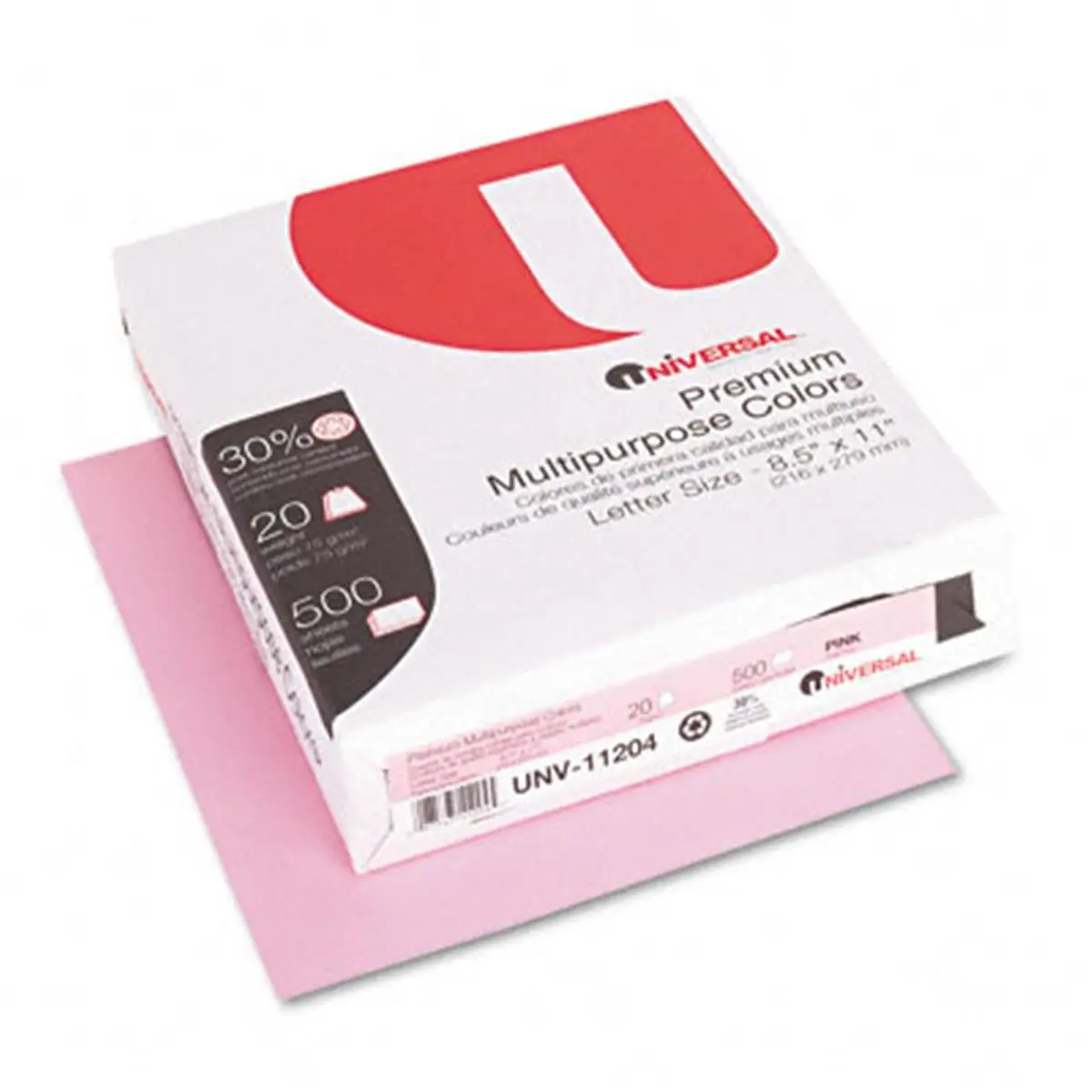 212 MAIN UNV-11204 Premium Laser/Copier Paper, Pink, 20lb, Letter Size, Recycled, Acid-Free, Universal Office Stationery, 500 Sheets, Recycled Paper