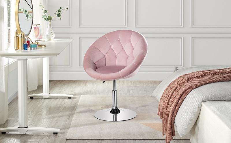 Yaheetech Vanity Chair Tufted Style Barrel Chair Round Swivel Accent Chair Adjustable Height
