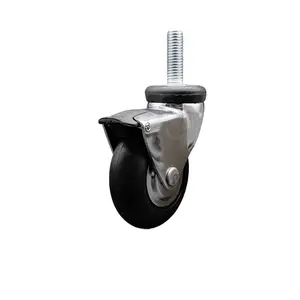 Service Caster SCC-TS03S310-NPRB-BC-B-5161815 3 in. Swivel Caster, Furniture Moving Wheel, Bright Chrome Hood, Neoprene Rubber, 0.31 in. 18 TPI x 1.5 in. Threaded Stem, with Brake