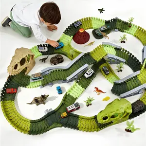 Dinosaur Race Track Toys for Kids,Dino Race Track Playset with Cars & Figures,Create a Dinosaur World Adventure Slide Park,Best Birthday Gift for Boys & Girls Ages 3–8