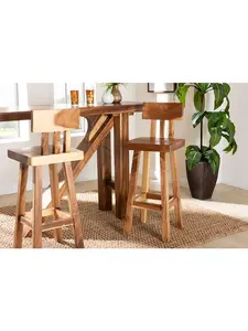 Bali & Pari 193271469451 43 x 15.70 x 15.60 in. Luli Suar Handcrafted Solid Wood Bar Stool with Backrest, Natural Brown