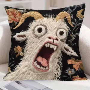 Screaming Goat Throw Pillow Cover, Novelty Decorative Pillowcase with Cute Animal Design for Sofa, Bedroom, Living Room & Car Decor, Trendy Home Aesthetic