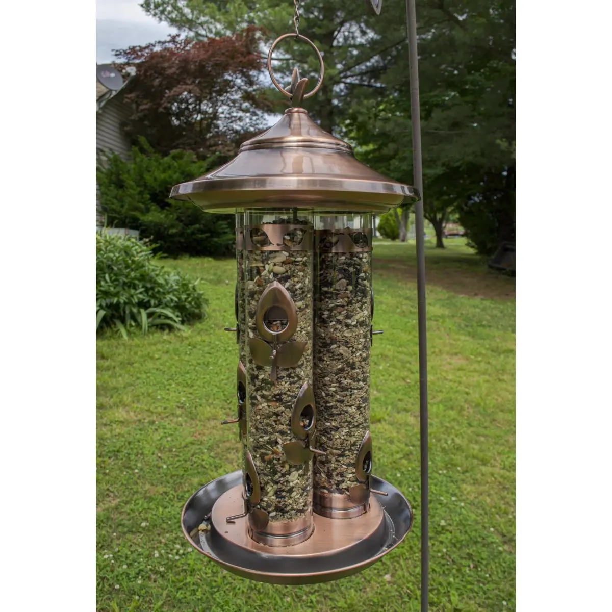 212 MAIN Copper Finish Hanging 5 lbs Feed Dispenser Bird Feeder - Triple Tube Deluxe Feeding Tool, 9 Feeding Ports, Easy Access, Detachable Top for Outdoor Use, Birds, Feed Dispenser Bird Feeders