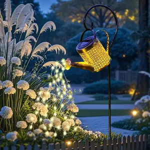Solar-Powered Copper Coin Vintage Kettle Light with LED Waterfall & Artisan Metalwork - Auto Dusk-to-Dawn Sensor, 600mAh Rechargeable Battery for Garden, Patio, Pathway | Weatherproof Outdoor Decor, Holiday Gift & Party Lighting,summervibes