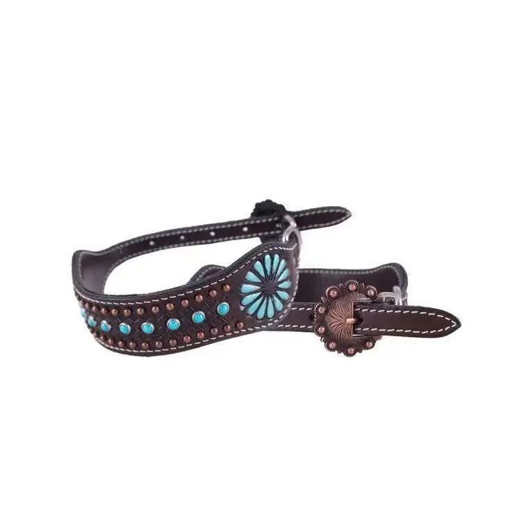 Genuine leather dog collar with turquoise Genuine leather dog collar with turquoise