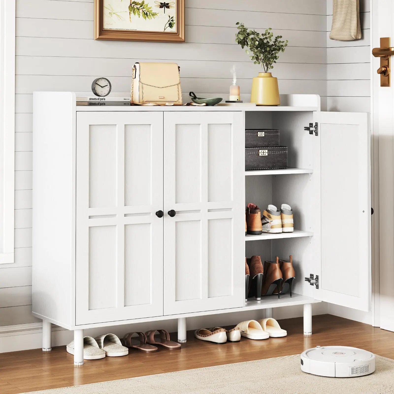 【SummerFinds】ONBRILL Shoe Cabinet with 3 Doors and Adjustable Shelves, 30 Pairs Shoe Storage Cabinet, 40 Inch Tall Farmhouse Shoe Rack Shoe Organizer Cabinet for Entryway Living Room Closet