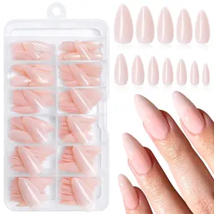 240PC Nude Almond Press on Nails Medium Fake Nails Press ons, False Acrylic Nails Press on Nails Almond Glue on Nails Artificial Nail Tips Fingernails Stick on Nails with Glue&Adhesive Tabs