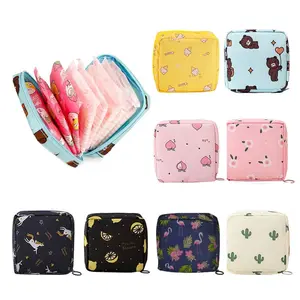 Cartoon and Fruit Pattern Sanitary Napkin Storage Bag, 1 Count Multifunctional Reusable Storage Bag, Multipurpose Storage Bag, Portable Women's Makeup Bag, Travel Storage, Organizational Zipper Storage, Space Saving Bags