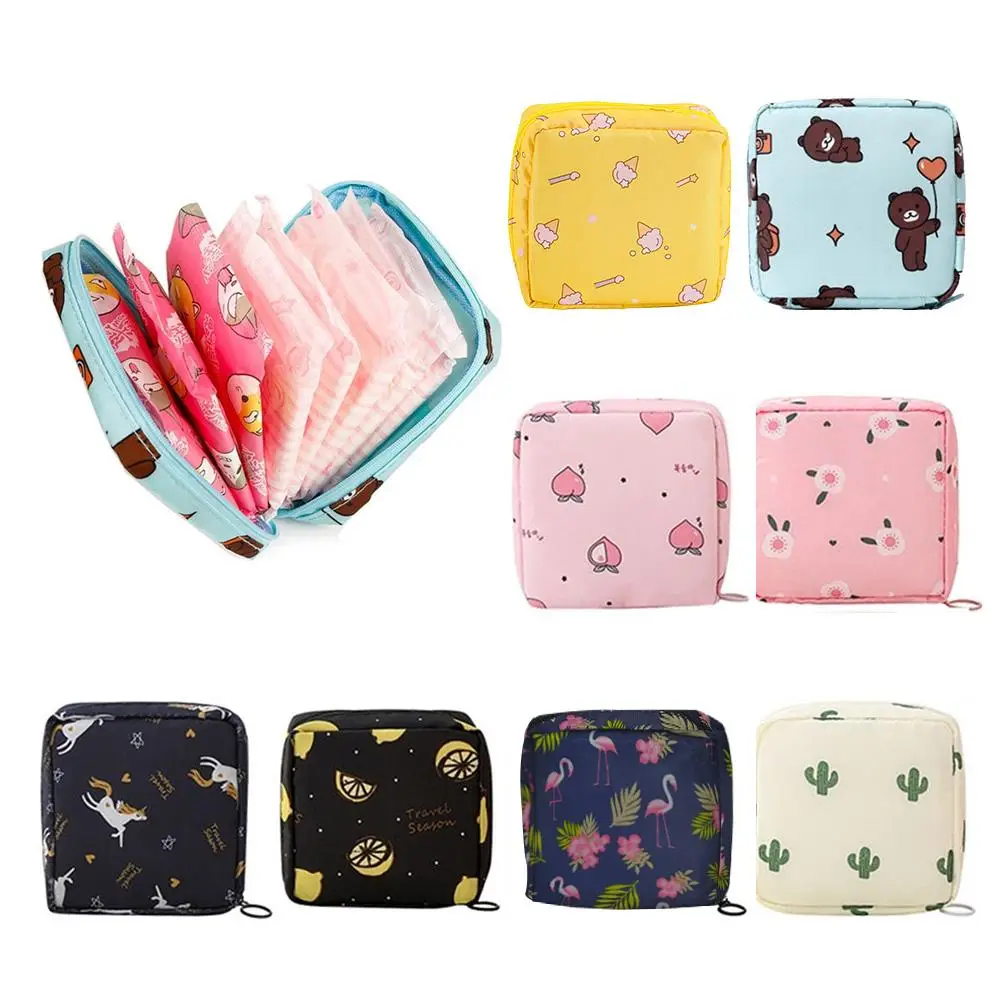 Cute Cartoon Pattern Sanitary Napkin Storage Bag, 1 Count Multifunctional Reusable Sanitary Napkin Storage Bag, Portable Makeup Bag for Women, Storage