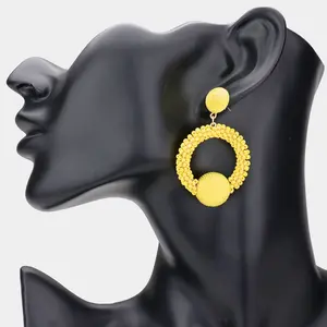 Yellow Thread Wrapped Seed Beaded Fun Fashion Earrings | Runway Jewelry | 543964