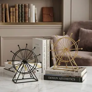 Vintage Black Iron Art Ferris Wheel Figurine Rotatable Decorative Ornament Creative Desktop Decor For Living Room Office TV Cabinet Home Interior Decor