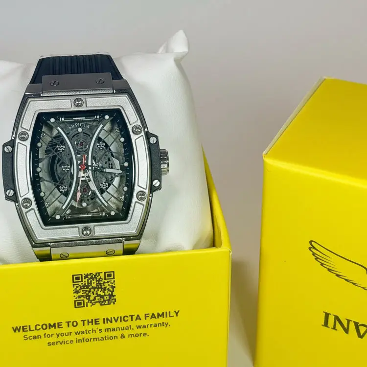 69841 Invicta S1 Rally Mens Watch 50mm Tonneau Silver Skeleton Black Strap 30m