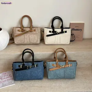 2026 New Women’s Denim Shoulder Bag, Casual Splicing Design, Large Capacity Messenger Bag, Trendy Korean Style Small Square Handbag, Fashionable Everyday Use, Portable Tote for Travel, Work, Daily Wear