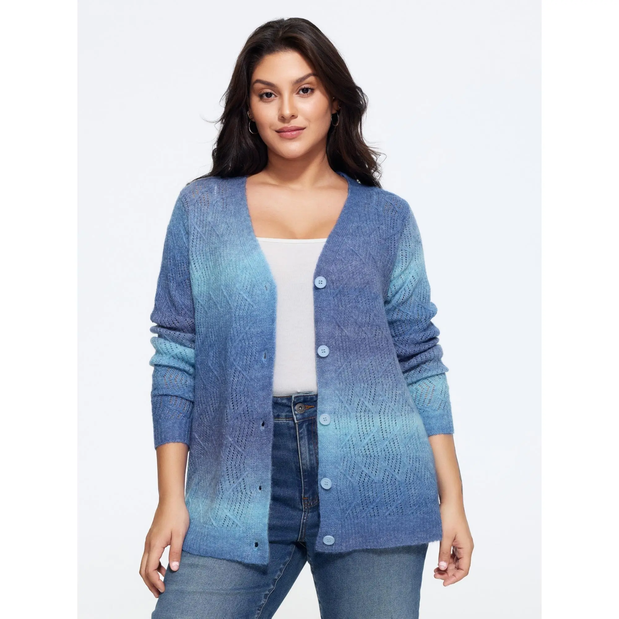 Women's Plus Size Ombre Gradient Button-Front Cardigan [M-6X] for Back to School, Spotlight Day
