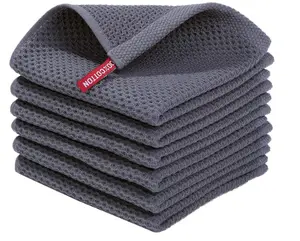 8 100% cotton wool, waffle fabric super soft absorbent dish towels, napkins, and table cloth towels for cleaning and quick drying cutlery (12 "x12", gray)