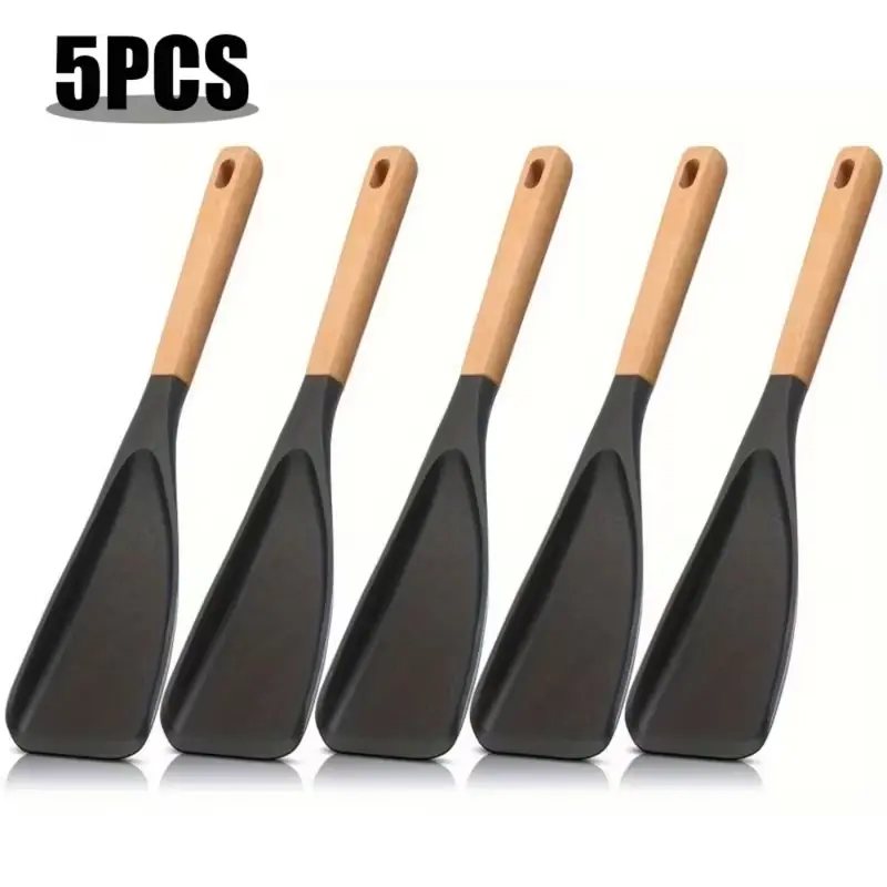 Nonstick pan cooking spoon — 12-inch wooden handle, durable BPA-free matte silicone material, suitable for cooking, serving dishes, stirring, scooping, and scraping; an ideal Mother’s Day gift.