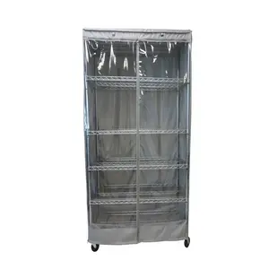 Storage Shelving Unit Cover, fits racks 30"W x 14"D x 60"H one side see through panel in Grey
