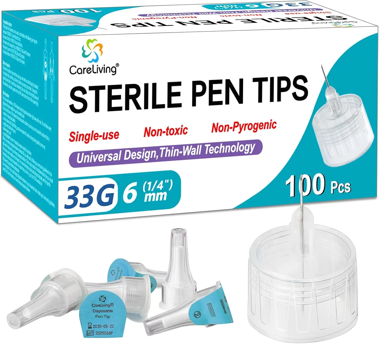 Pen Tips 33G x 6mm, Universal Fit, 100/bx, Comfortable