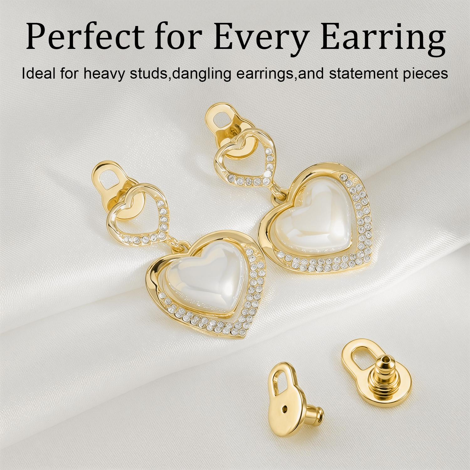 2 PCS 14K Earring Lifter Earring Backs Flat Support Back Buckle with Locking Function for heavy earrings Fashion Jewelry Accessories for Girl Women