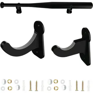 1 Set Acrylic Horizontal Baseball Bat Wall Mount Display Rack Hanger for Softball Bat Memorabilia & Collectible, Fits 2-5/8” Barrel (Solid Black)
