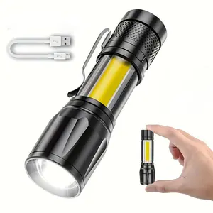Super bright mini LED flashlight, rechargeable camping flashlight, portable light with XPE high brightness beads, with high brightness COB side light, multiple lighting modes, retractable zoom, suitable for adventure, outdoor, camping, etc.