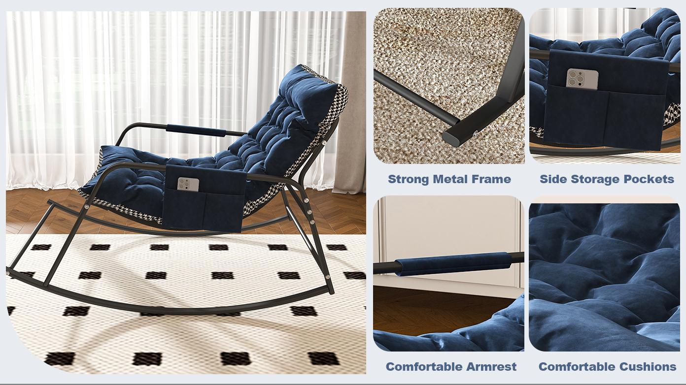 Rocking Chair with Storage & Cushions, Ergonomic Lounge Recliner with Armrests, Breathable All-Season Comfort for Bedroom, Living Room, Patio & Garden