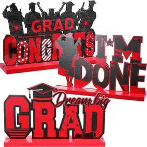 Graduation Table Centerpieces, 3 Counts/set Wooden Graduation Themed Ornament, Graduation Party Decoration, Home Decor for Living Room Bedroom