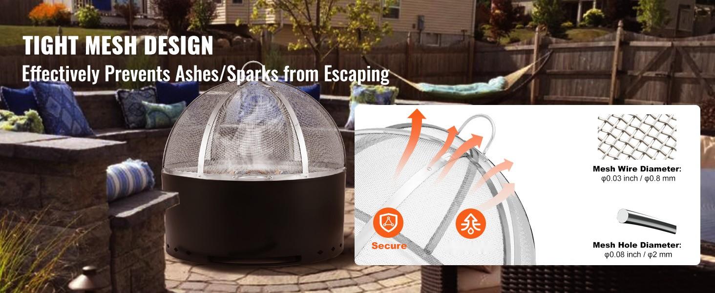 Fire Pit Spark Screen Lid, 36-Inch Diameter, Outdoor Fire Pit Ring Cover, Round Stainless Steel Shield, Metal Cover For Fire Ring, Easy-Opening Guard, Patio And Backyard Fire Pits, Weatherproof Ring Screen Accessory