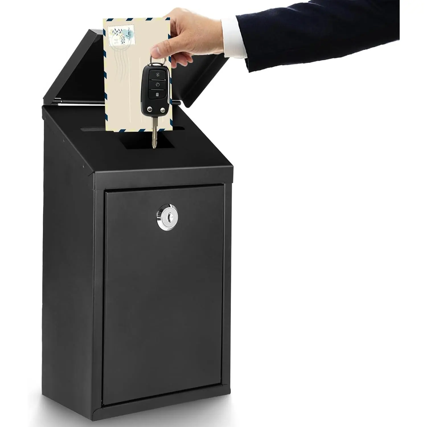 Secure Wall-Mounted Mailbox for Outside, Rust-Proof Steel Postbox with 3 Sets Numbers, Locking Donation/Suggestion Box with , Collection Box with Drop Slot for , Office, Business