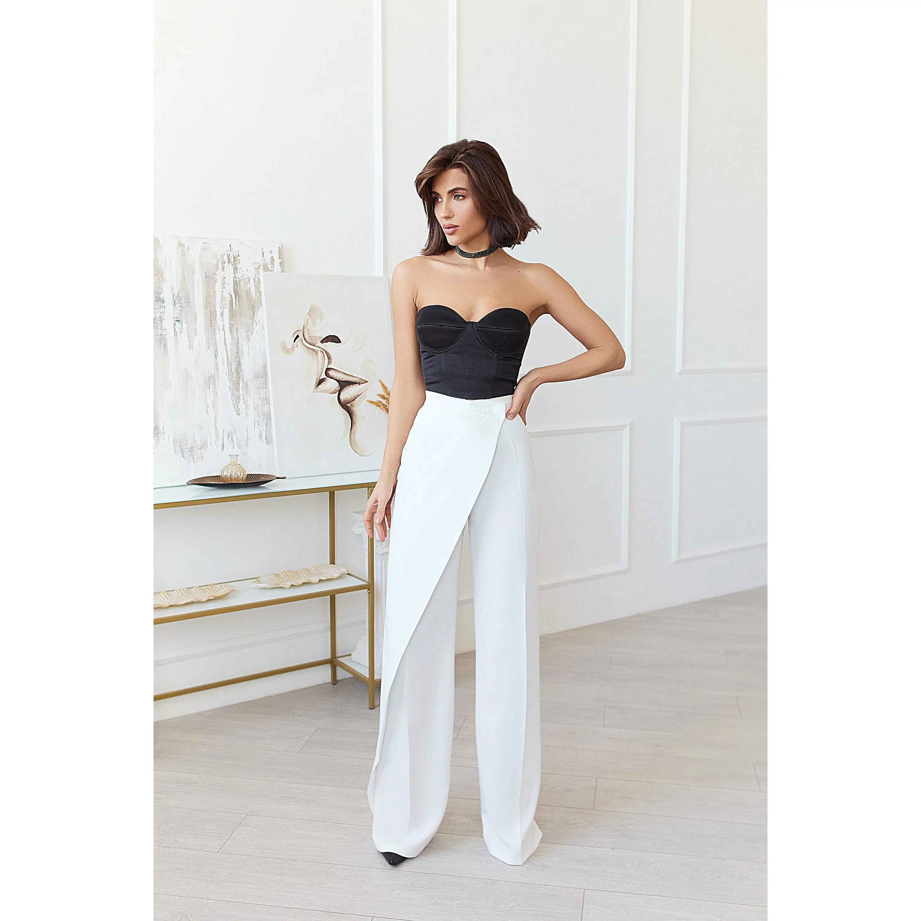 White Wrap High Waisted Regular Fit Pants