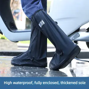Rainproof high-top shoe covers, waterproof shoe covers, unisex, thickened, non-slip, wear-resistant rain shoe covers for delivery riders and outdoor use.
