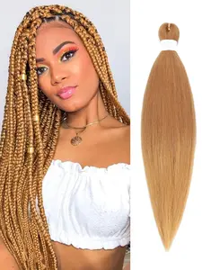 Honey Blonde Braiding Hair Pre Stretched 24 Inch 1 Packs Braiding Hair Extensions for Crochet Box Braids Twists Locs Hair Itch Free Soft Yaki (24inch,27#)