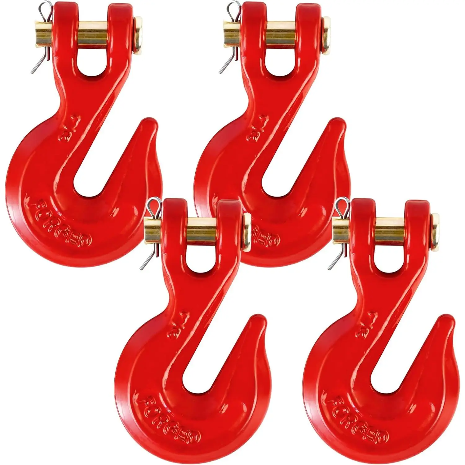 3/8" Clevis Grab Hooks (4 Pack) Heavy Duty Chain Hook for 3/8 Inch Grade 70 Chain Forged Alloy Steel- for Trailer  Transport - Yellow Chromate Finish - 7,500 lbs
