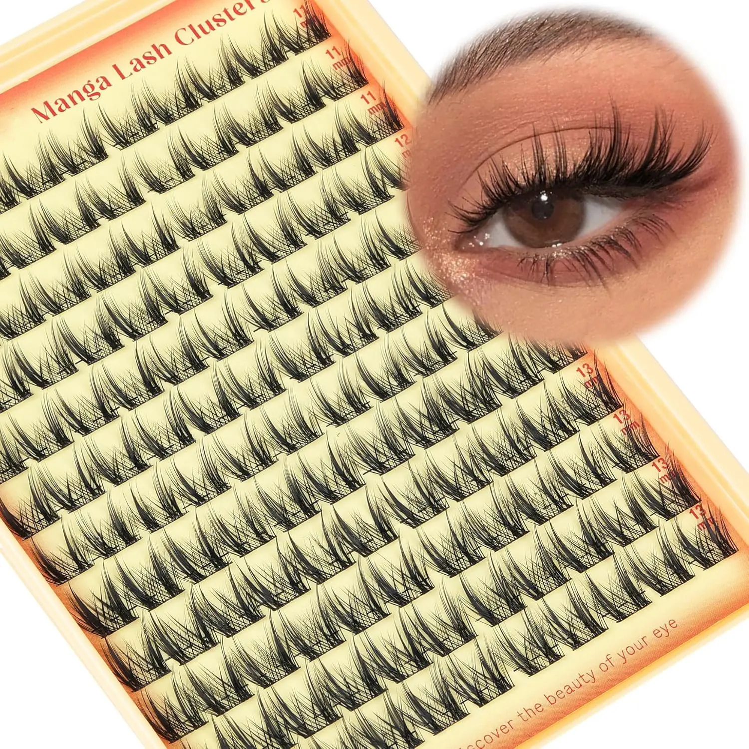 132-Piece Fluffy Manga Lash Clusters, Wispy Style, 8-16mm Mixed Length, D Curl, Natural Anime Lashes, Eyelash Falsies, Cosmetic False Lashes, Single Fiber Eyelash Extension Kit, Cluster Lashes Pack