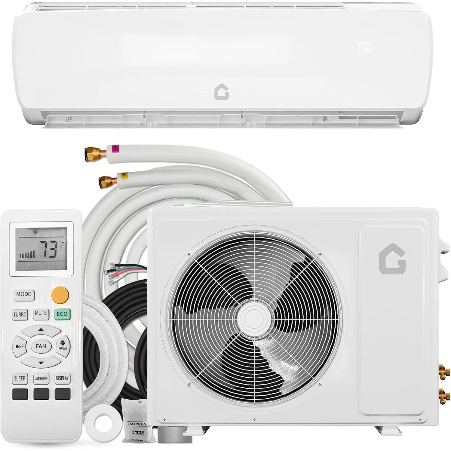 Ductless Mini Split Air Conditioner and Heat Pump 18000 BTU, 19 SEER2, Inverter, 230V, Cools & Heats Up to 1250 Sq.Ft, R32 Series, Installation Kits Included, Wall Mounted, White