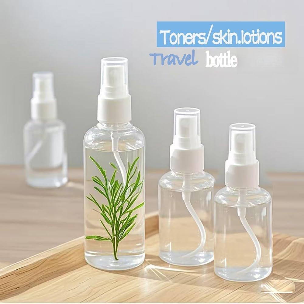 Small Spray Bottle, Clear Empty Mini Travel Plastic Bottle. Premium spray bottles for perfumes and cosmetics. 2 * 1oz, 2 * 1.7oz. (4 Pack)