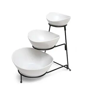 Gibson Elite Gracious Dining 3-Tier Bowl Server Set with Metal Stand